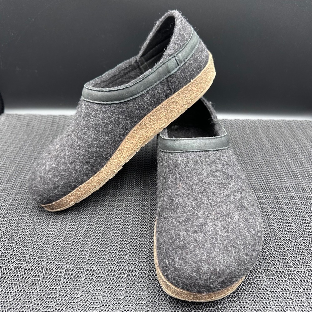 Haflinger Fletcher Charcoal Gray Wool Clogs Slippers Mens 43 Cork Footbed